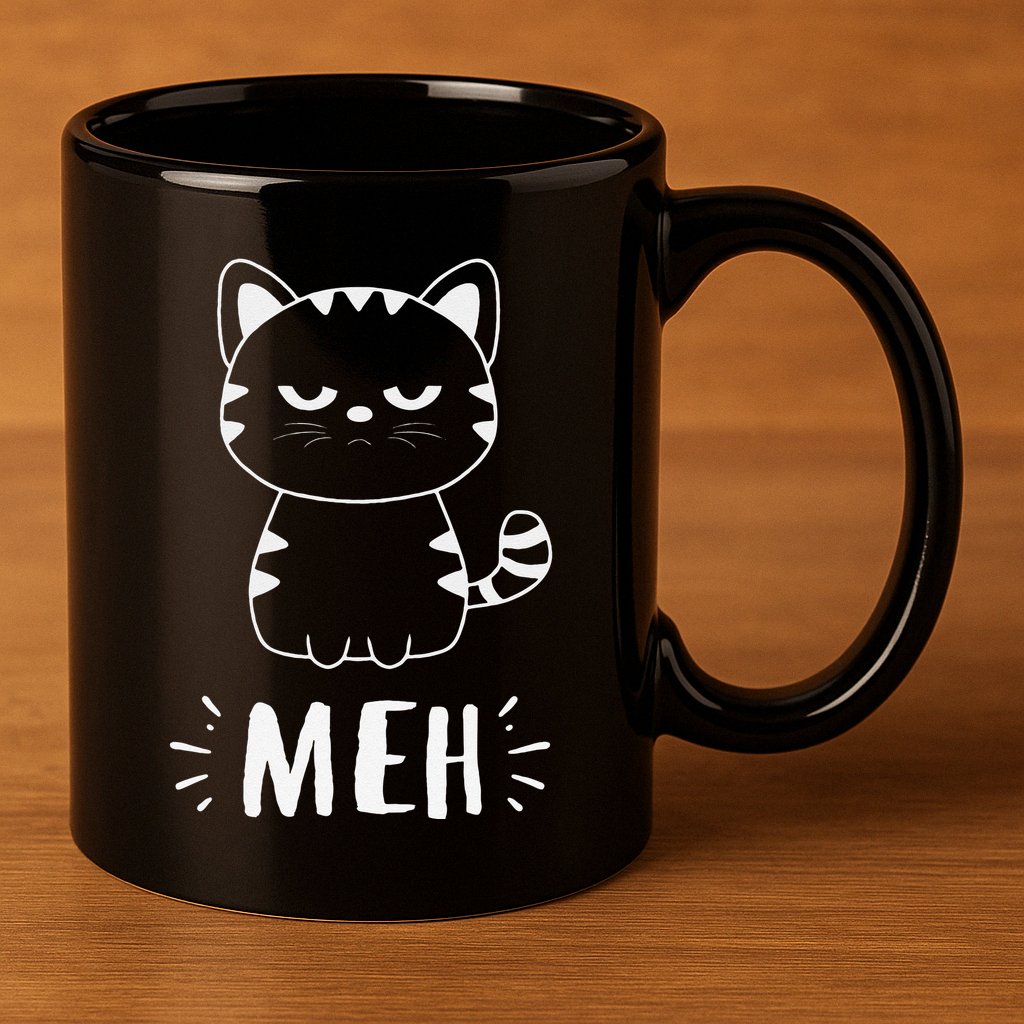 Meowy Cat Lovers Women Meh Cat Funny Cat 11oz C Handle Ceramic Mug