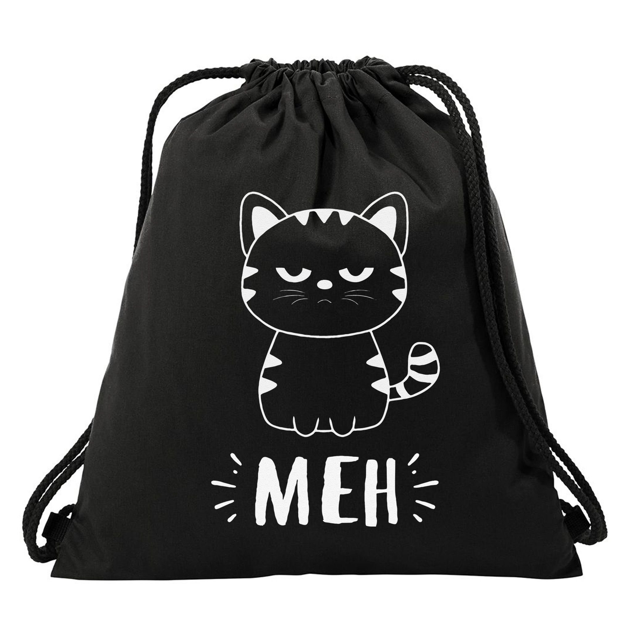 Meowy Cat Lovers Women Meh Cat Funny Cat Drawstring Bag