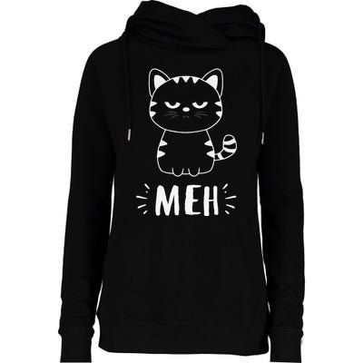 Meowy Cat Lovers Women Meh Cat Funny Cat Womens Funnel Neck Pullover Hood