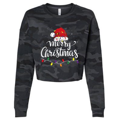 Merry Christmas Lights Red Santa Hat Xmas Family Cropped Pullover Crew