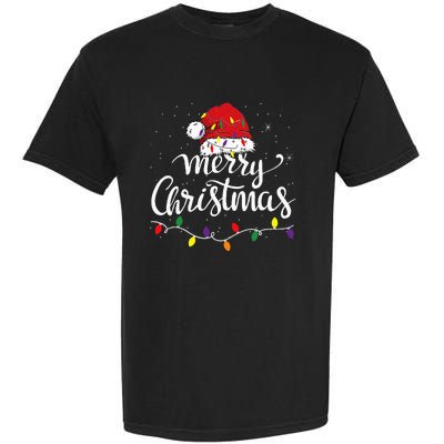 Merry Christmas Lights Red Santa Hat Xmas Family Garment-Dyed Heavyweight T-Shirt