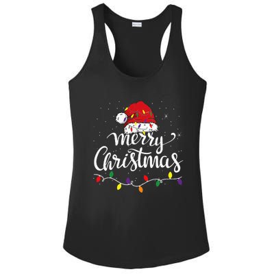 Merry Christmas Lights Red Santa Hat Xmas Family Ladies PosiCharge Competitor Racerback Tank