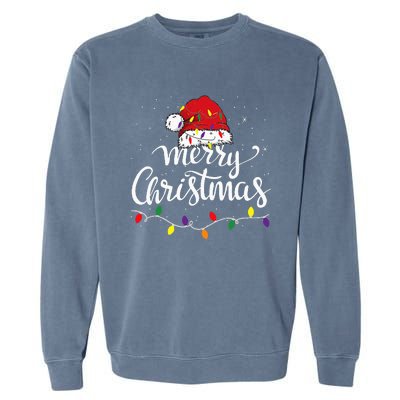 Merry Christmas Lights Red Santa Hat Xmas Family Garment-Dyed Sweatshirt