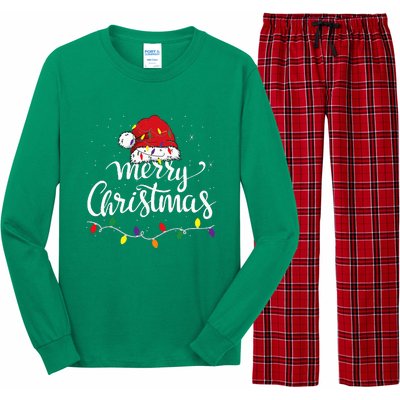 Merry Christmas Lights Red Santa Hat Xmas Family Long Sleeve Pajama Set