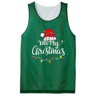 Merry Christmas Lights Red Santa Hat Xmas Family Mesh Reversible Basketball Jersey Tank