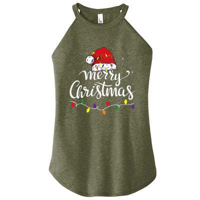 Merry Christmas Lights Red Santa Hat Xmas Family Women's Perfect Tri Rocker Tank