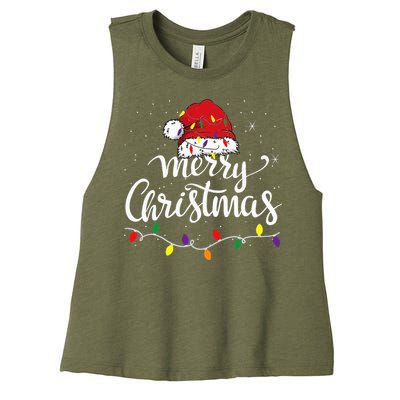 Merry Christmas Lights Red Santa Hat Xmas Family Women's Racerback Cropped Tank