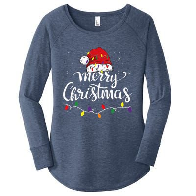 Merry Christmas Lights Red Santa Hat Xmas Family Women's Perfect Tri Tunic Long Sleeve Shirt