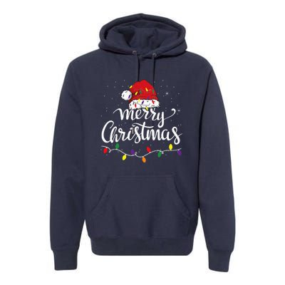 Merry Christmas Lights Red Santa Hat Xmas Family Premium Hoodie