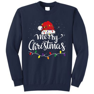 Merry Christmas Lights Red Santa Hat Xmas Family Tall Sweatshirt