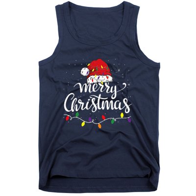 Merry Christmas Lights Red Santa Hat Xmas Family Tank Top