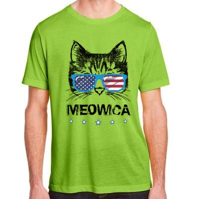 Meowica Cat Lover Kitty Us Flag Sunglasses Independence Day Gift Adult ChromaSoft Performance T-Shirt