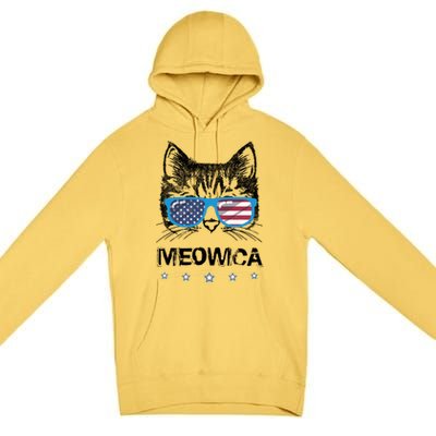 Meowica Cat Lover Kitty Us Flag Sunglasses Independence Day Gift Premium Pullover Hoodie