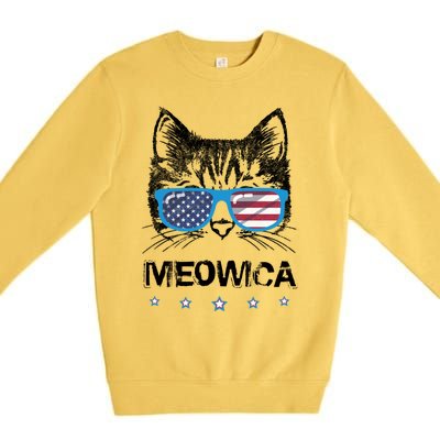 Meowica Cat Lover Kitty Us Flag Sunglasses Independence Day Gift Premium Crewneck Sweatshirt