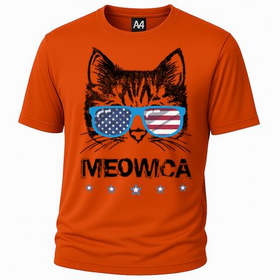 Meowica Cat Lover Kitty Us Flag Sunglasses Independence Day Gift Cooling Performance Crew T-Shirt