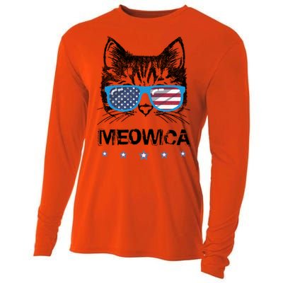 Meowica Cat Lover Kitty Us Flag Sunglasses Independence Day Gift Cooling Performance Long Sleeve Crew