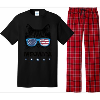 Meowica Cat Lover Kitty Us Flag Sunglasses Independence Day Gift Pajama Set