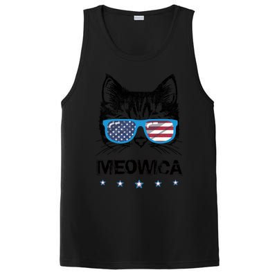 Meowica Cat Lover Kitty Us Flag Sunglasses Independence Day Gift PosiCharge Competitor Tank