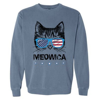 Meowica Cat Lover Kitty Us Flag Sunglasses Independence Day Gift Garment-Dyed Sweatshirt