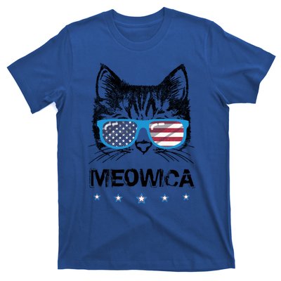 Meowica Cat Lover Kitty Us Flag Sunglasses Independence Day Gift T-Shirt