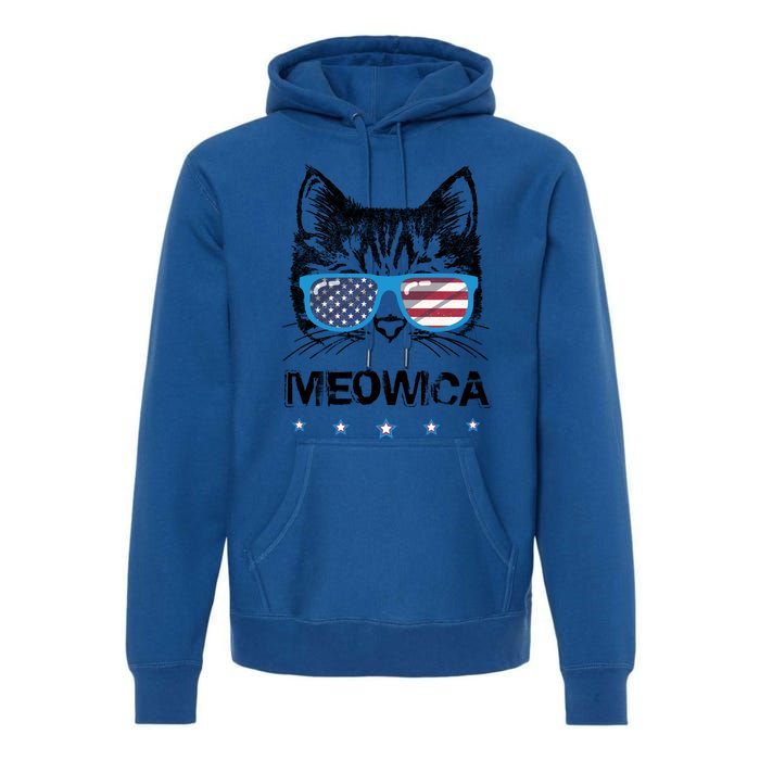 Meowica Cat Lover Kitty Us Flag Sunglasses Independence Day Gift Premium Hoodie