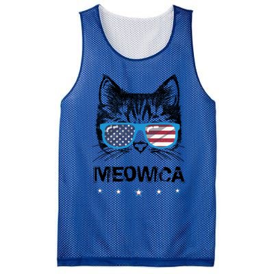 Meowica Cat Lover Kitty Us Flag Sunglasses Independence Day Gift Mesh Reversible Basketball Jersey Tank