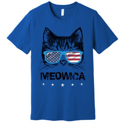 Meowica Cat Lover Kitty Us Flag Sunglasses Independence Day Gift Premium T-Shirt