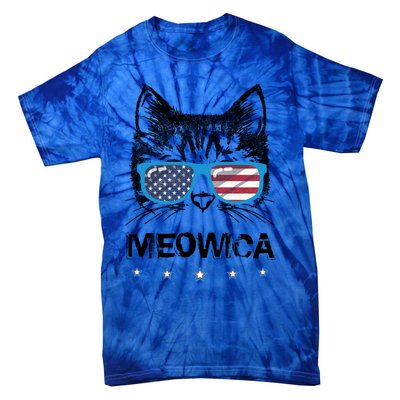 Meowica Cat Lover Kitty Us Flag Sunglasses Independence Day Gift Tie-Dye T-Shirt