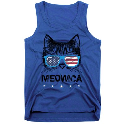 Meowica Cat Lover Kitty Us Flag Sunglasses Independence Day Gift Tank Top