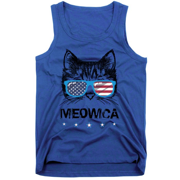 Meowica Cat Lover Kitty Us Flag Sunglasses Independence Day Gift Tank Top