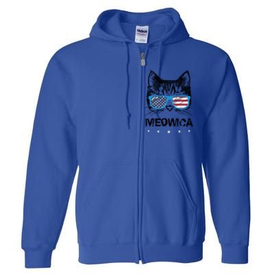 Meowica Cat Lover Kitty Us Flag Sunglasses Independence Day Gift Full Zip Hoodie