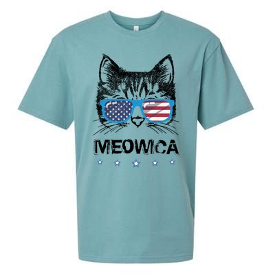 Meowica Cat Lover Kitty Us Flag Sunglasses Independence Day Gift Sueded Cloud Jersey T-Shirt