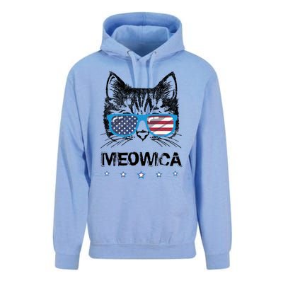 Meowica Cat Lover Kitty Us Flag Sunglasses Independence Day Gift Unisex Surf Hoodie