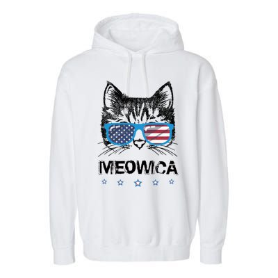 Meowica Cat Lover Kitty Us Flag Sunglasses Independence Day Gift Garment-Dyed Fleece Hoodie