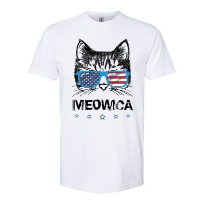 Meowica Cat Lover Kitty Us Flag Sunglasses Independence Day Gift Softstyle CVC T-Shirt