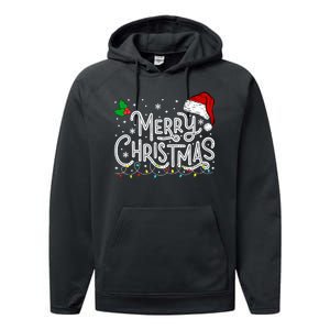 Merry Christmas Lights Red Santa Hat Xmas Family Performance Fleece Hoodie