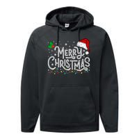 Merry Christmas Lights Red Santa Hat Xmas Family Performance Fleece Hoodie