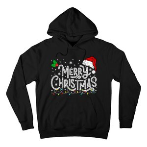 Merry Christmas Lights Red Santa Hat Xmas Family Hoodie