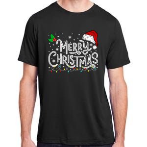 Merry Christmas Lights Red Santa Hat Xmas Family Adult ChromaSoft Performance T-Shirt