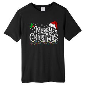 Merry Christmas Lights Red Santa Hat Xmas Family Tall Fusion ChromaSoft Performance T-Shirt