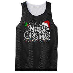 Merry Christmas Lights Red Santa Hat Xmas Family Mesh Reversible Basketball Jersey Tank