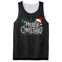 Merry Christmas Lights Red Santa Hat Xmas Family Mesh Reversible Basketball Jersey Tank