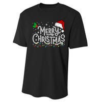 Merry Christmas Lights Red Santa Hat Xmas Family Performance Sprint T-Shirt