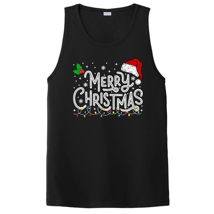 Merry Christmas Lights Red Santa Hat Xmas Family PosiCharge Competitor Tank