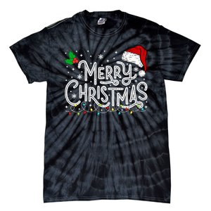 Merry Christmas Lights Red Santa Hat Xmas Family Tie-Dye T-Shirt