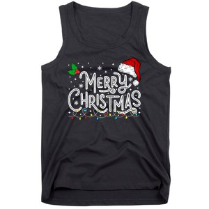 Merry Christmas Lights Red Santa Hat Xmas Family Tank Top