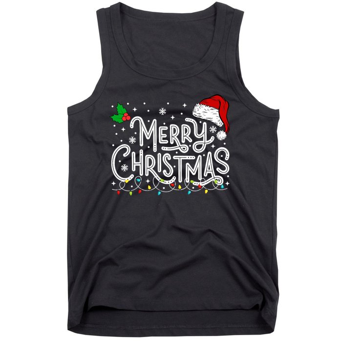 Merry Christmas Lights Red Santa Hat Xmas Family Tank Top