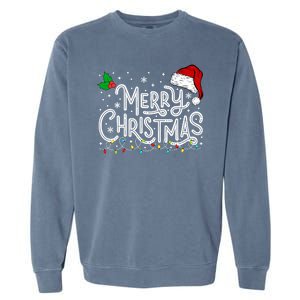 Merry Christmas Lights Red Santa Hat Xmas Family Garment-Dyed Sweatshirt