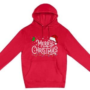 Merry Christmas Lights Red Santa Hat Xmas Family Premium Pullover Hoodie