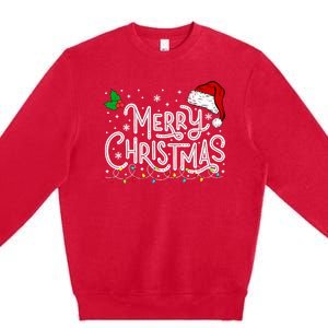 Merry Christmas Lights Red Santa Hat Xmas Family Premium Crewneck Sweatshirt